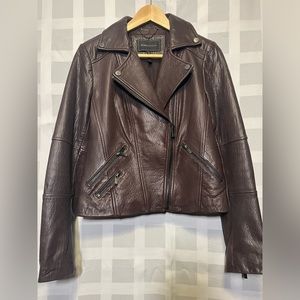 BCBGMaxAria Women’s Black Berry Leather Jacket, 100% Leather, size M